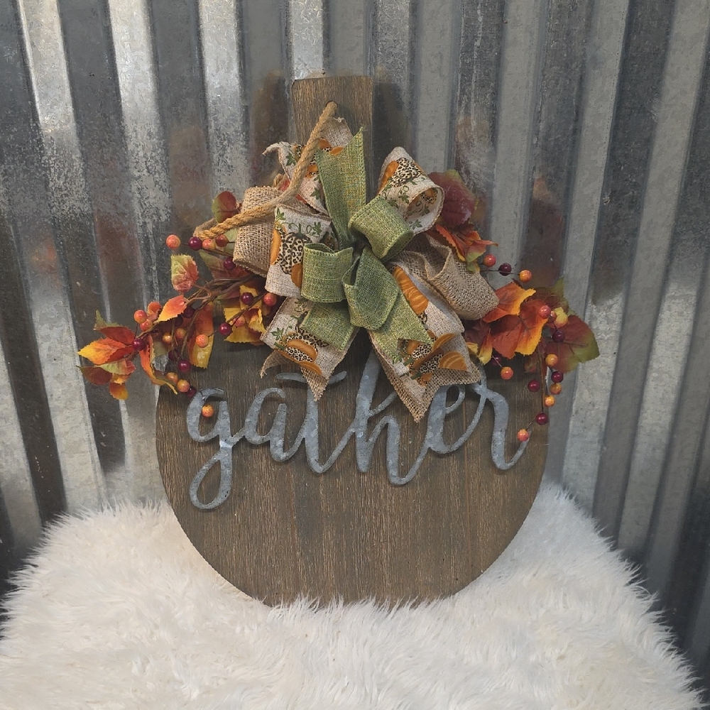 Rustic Gather Wall Decor with Bow and Leaves